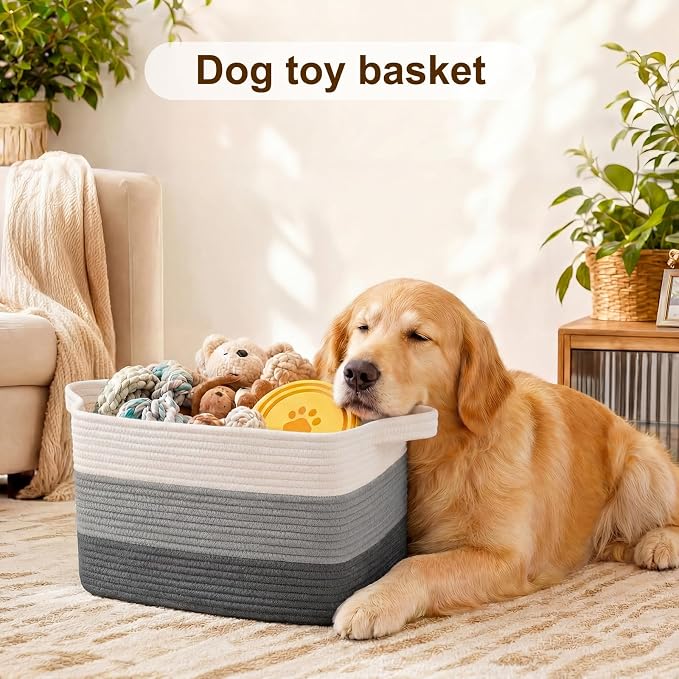 OIAHOMY Storage Basket, Woven Baskets for Storage, Cotton Rope Basket for toys,Towel Baskets for Bathroom - Pack of 3, Gradient Dark Gray