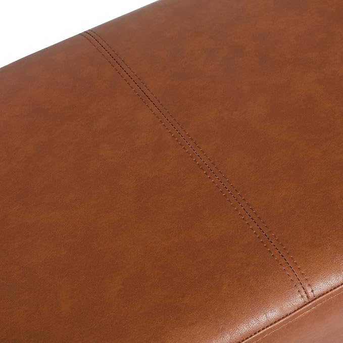 32" Leather Storage Ottoman Bench, Rectangle Foot Rest Stool for Living Room, Bedroom, Entryway, Cognac Brown