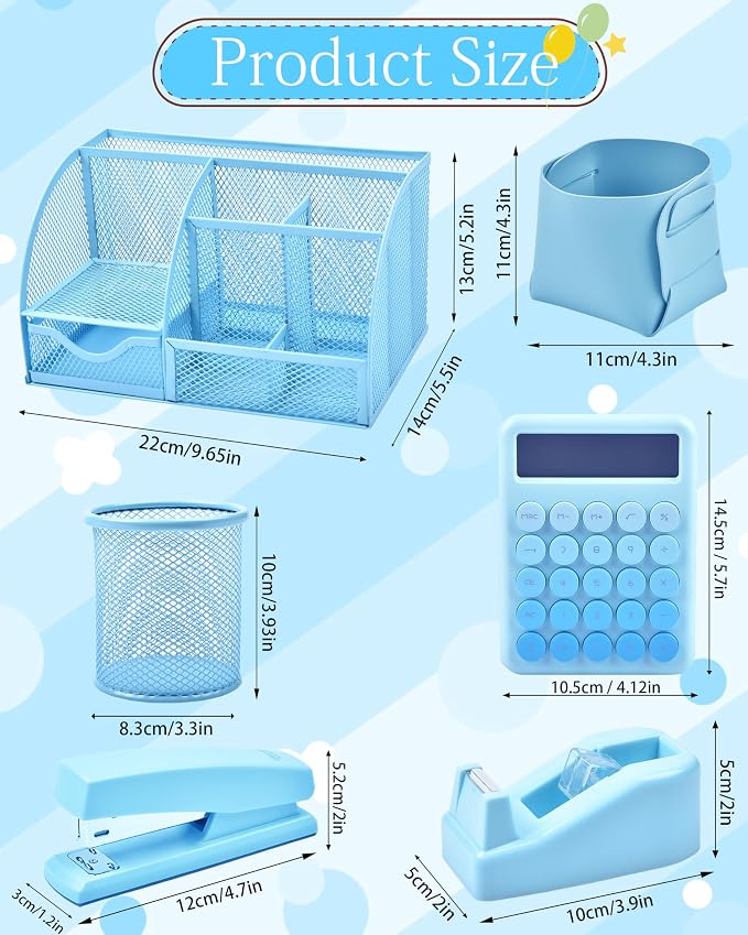 23pc Blue Desk Accessories and Organizers with Mesh Organizer Stapler Tape Dispenser Calculator and a Lot of Office Purple Office Supplies Beautifully Presented in a Gift Box
