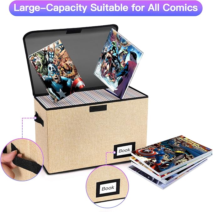 10 Pack Comic Book Storage Box 15.8" X 7.8" X 11.8", Collapsible Holds 160-180 Comic Book Organizer Heavy Duty Bin Container Holder Shelf (Yellow)
