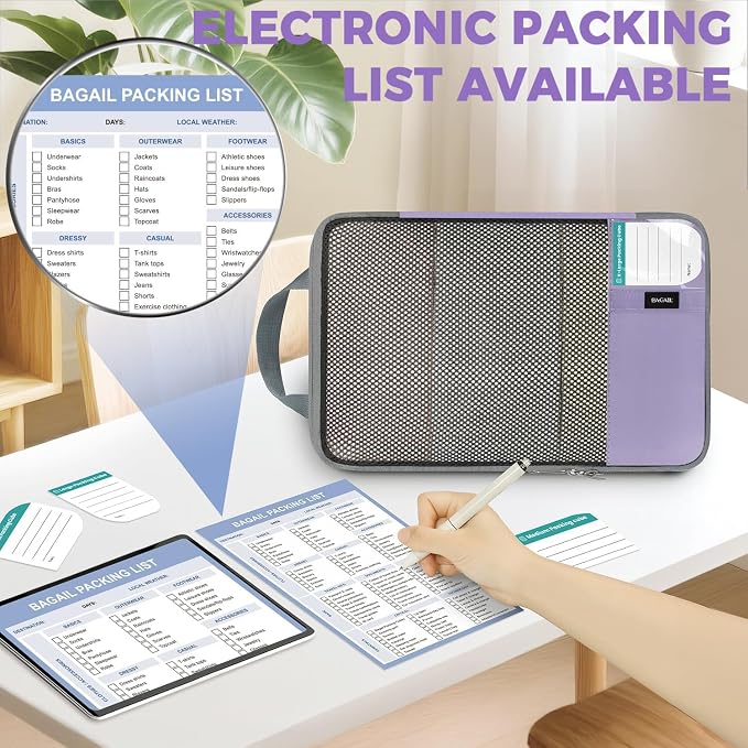 BAGAIL 4 Set/6 Set/8 Set Compression Packing Cubes Travel Accessories Expandable Packing Organizers(HalfMesh,8-Dusty Purple)
