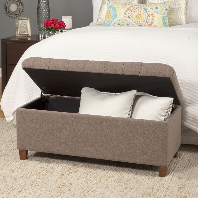 Homepop Home Decor | Tufted Ainsley Button Storage Ottoman Bench with Hinged Lid | Ottoman Bench with Storage for Living Room & Bedroom, Brown 18x40x18 inches