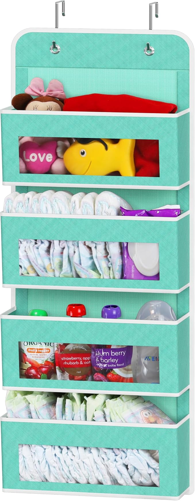 Simple Houseware 4 Clear Pocket Over Door Hanging Organizer, Turquoise | Over the Door Storage for Closet, Bedroom, Bathroom, Pantry