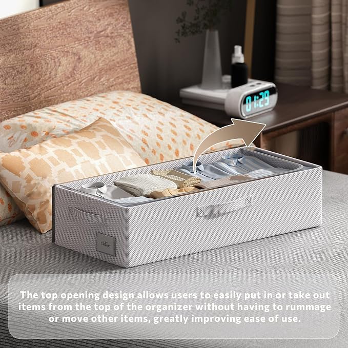 CYhom 3Pcs Under Bed Storage Bins with Metal Frame - Shoe Organizer for Closet with Clear Cover Oxford Fabric Sturdy Underbed Container Foldable Stackable Clothes Organizer (Grey, 23.5x11.8x6.3)