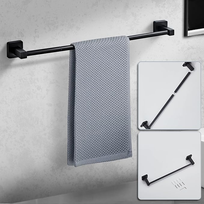 Matte Black Bathroom Hardware Set 4 Pieces,Bathroom Accessories Set Stainless Steel Wall Mounted, Hand Towel Bar, Towel Ring, Robe Towel Hooks,Toilet Paper Holder,Towel Bar Set, 23.6 Inch