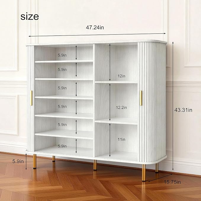 DHH Shoe Storage Cabinet with Sliding Door, 6-Tier Shoe Cabinet with Adjustable Shelves, Modern Freestanding Shoe Storage Organizer for Entryway, Hallway, Living Room (Washed Grey, 47 ")