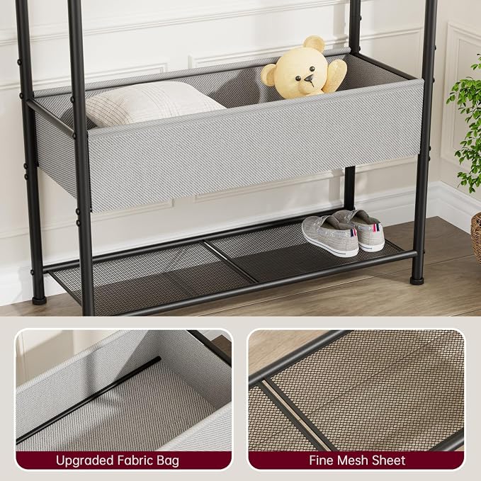 SINGAYE Wardrobe Standing Closet Clothing Rack With Shelf Hanging Clothes | Wardrobe Open Compact Small Metal Garment Hanger Stand Alone Free Standing Black Closet Rack Storage Organizer Heavy Duty