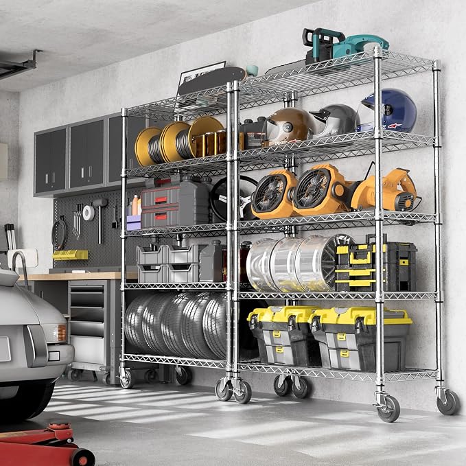 M MZG 5-Shelf Storage Shelves,Wire Shelving Heavy Duty Metal Storage Shelving Unit Adjustable Garage Shelving Rack Pantry Kitchen (Chrome, 5 Tier,17.7" D x 47.2" W x 76.7" H)