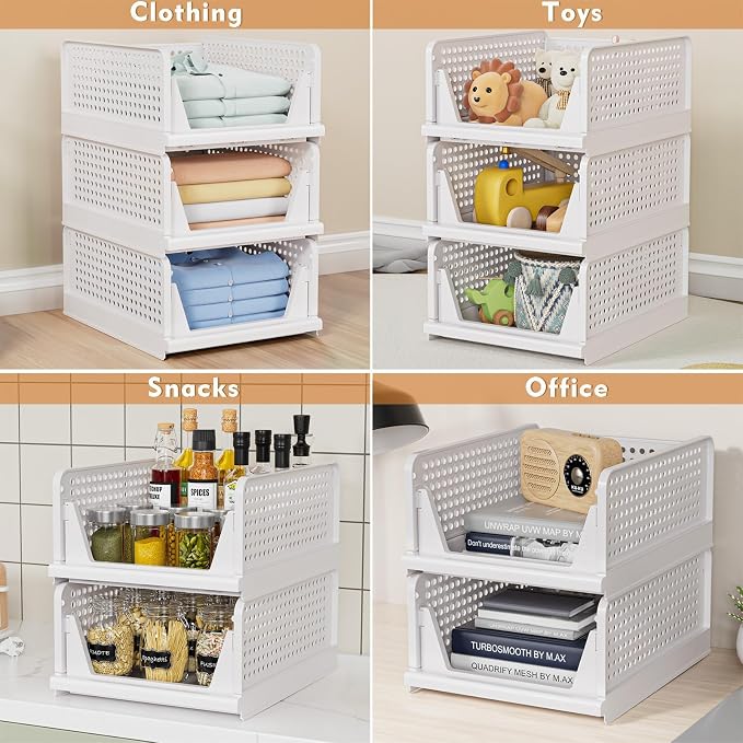 caktraie 5 Pack Stackable Closet Storage Basket - Stackable Storage Bins | Multifunctional & Foldable Closet Organizer Waterproof, Wardrobe Cupboard Space-Saving Storage Drawer Organizer