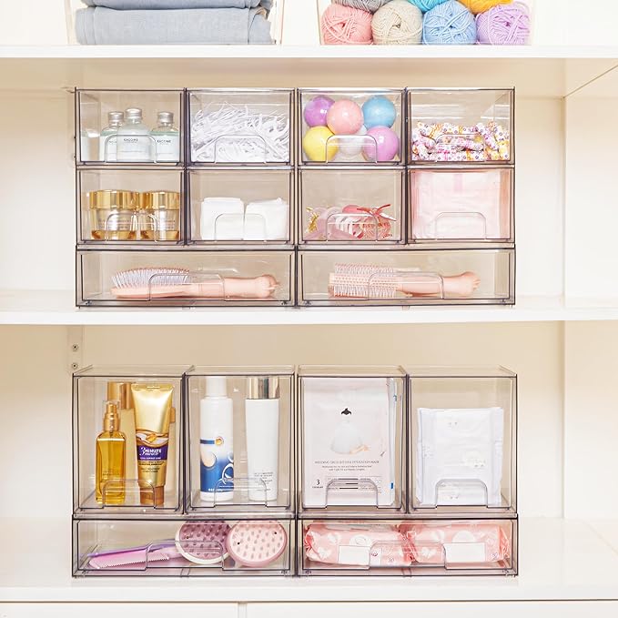 Vtopmart Clear Stackable Storage Drawers, 2 Pack Tall Plastic Organizers | Clear Pull-Out Drawers, Stackable Design for Skincare, Cosmetics, Beauty Supplies, Vanity, Bathroom, Cabinet and Countertop