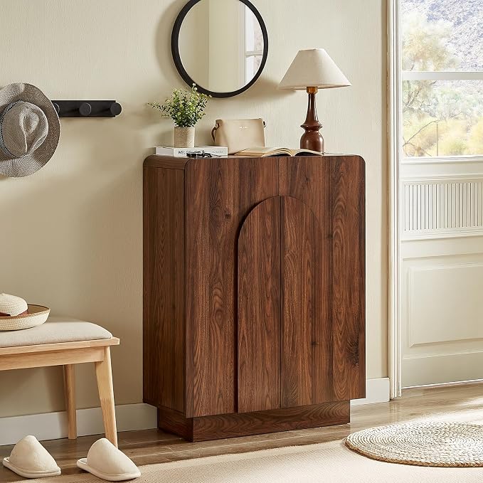 Shoe Storage Cabinet with Doors, Large Shoe Cabinet Storage for Entryway, Wooden 6 Tier Shoe Organizer Cabinets with Adjustable Shelves for Entrance Hallway Living Room Foyer (Walnut)