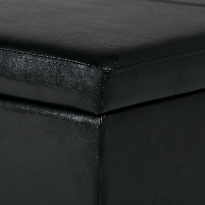 SIMPLIHOME Avalon Storage Ottoman Bench - 48" Wide x 16" High Upholstered Vegan Leather Rectangular Lift-Top Ottoman in Midnight Black, Contemporary Bench for Living Room with High-Density Foam
