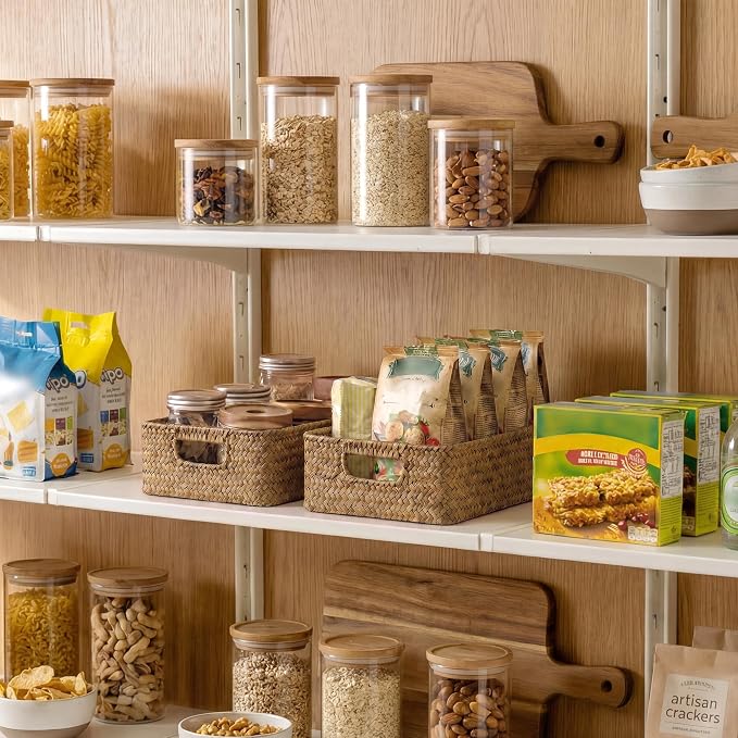 StorageWorks Wicker Baskets for Organizing, Woven Baskets for Storage | Seagrass, Pantry, Bathroom, Kitchen Closet, Table, Decorative, Book, Towel, Magazine, Food, Small, Medium, Rattan, Handle
