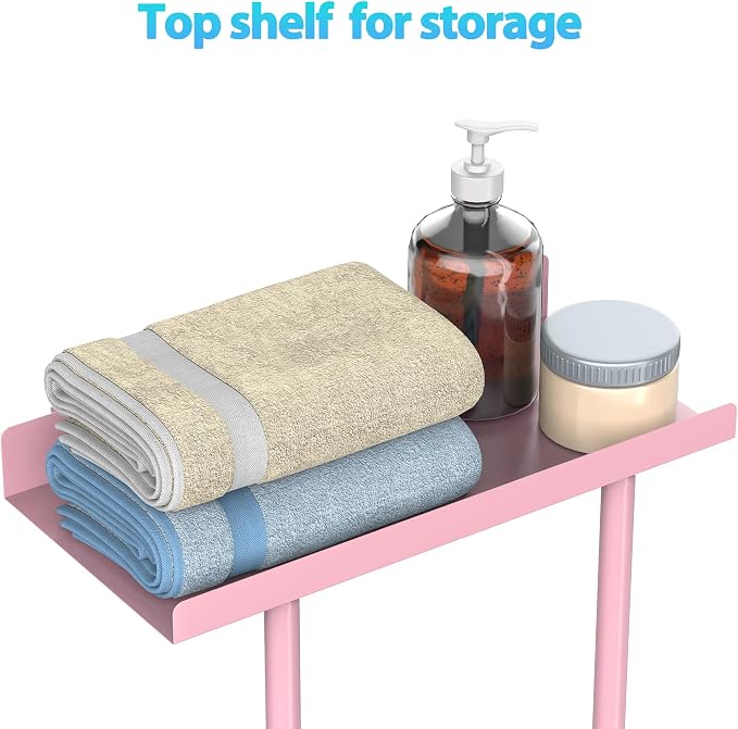 Towel Rack for Bathroom, Wall Mounted Vertical Rolled Towel Storage Organizer Holder with Shelf, Holds Up 6 Large Bath Sheets, Pink Large Size