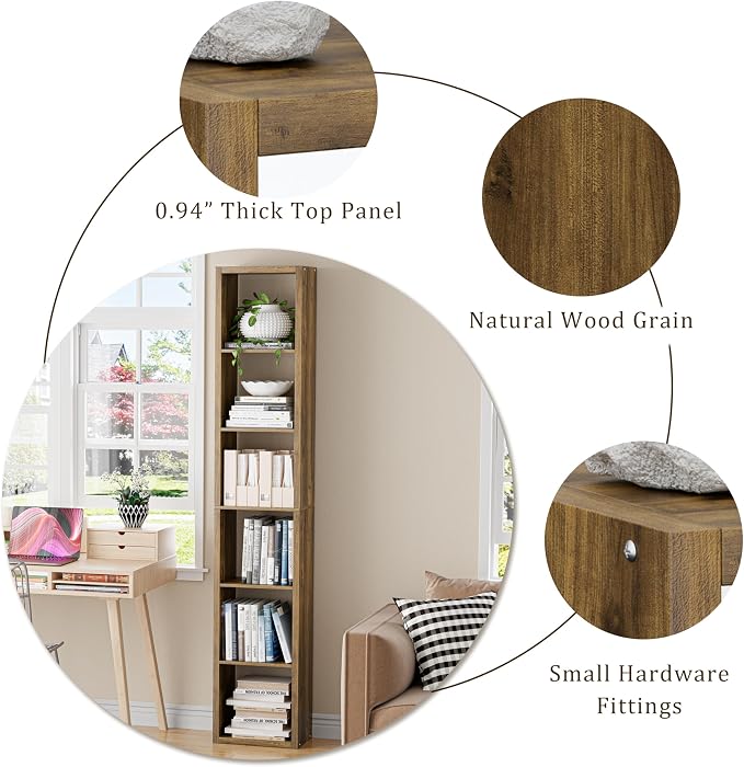 VDNEND Cube Storage Organizer Bookcase, Decorative 11 inch Open Back Cubical Shelf with Thickened Border, Display Bookshelf for Living Room, Home Office, Sturdy Room (Brown, 6 Cube,Vertical)