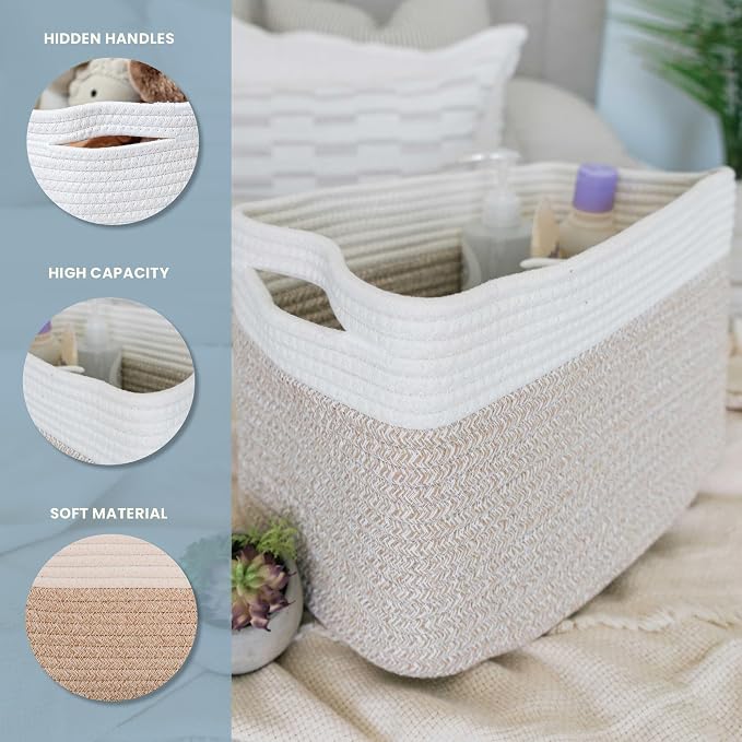 OrganiHaus Cotton Rope Basket for Shelf Storage, 15x9x10 | Handwoven; a toy bin and organizer for towels, books, or blankets; fits nursery, playroom, or bedroom decor