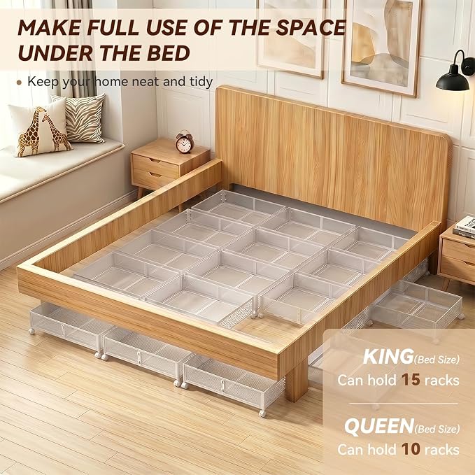 PHINOX Under Bed Storage with Wheels,Patterned,Sturdy Metal,2 Pack,White | Tool-free assembly, glide smoothly, easy reach, foldable, maxmazie low-profile beds, dorm, keep seasonal clothes, shoes fresh