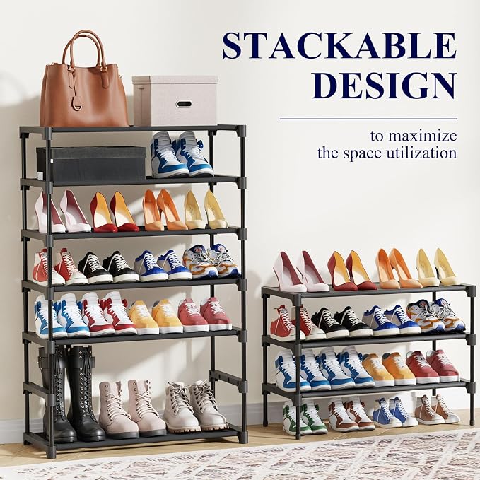 Kitsure Shoe Rack - Non-Woven Shoe Rack Shelf, Shoe Organizer for Closet, Entryway, Garage & Corridor, Stackable Shoe Shelves, 27.5" Wide - 5 Tier, Black | Shoe Organizer for Closet, Entryway, Garage, Stackable Shoe Shelves, college dorm&apartment esse...