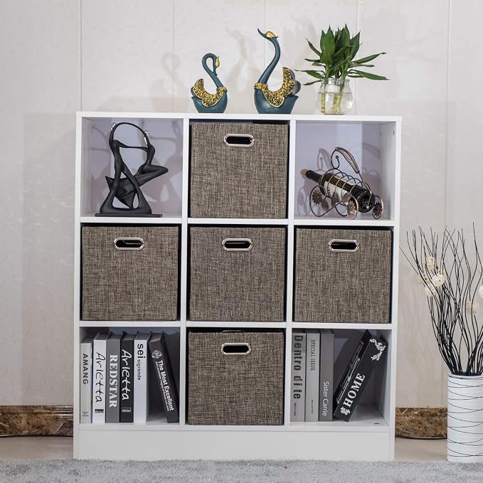 Posprica Storage Basket Bins,13×13 Foldable Storage Boxes Containers for Closet Organizer Shelf Cabinet Bookcase,Thick Fabric Drawer with Shimmer,4pcs,Brown