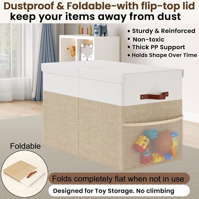 Large Toy Storage Box with Lid Upgraded Toy Storage Chest Organizer with Divider Foldable Toy Bin for Kids Boys Girls Playroom Nursery Bedroom (25"x13"x16")