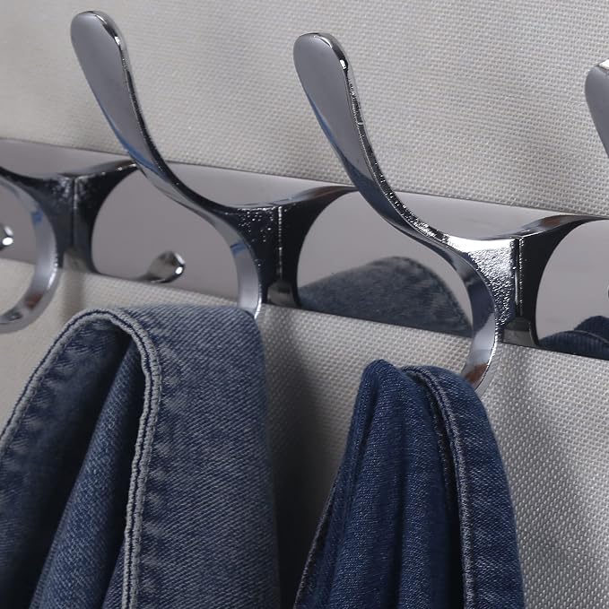 SKOLOO Modern Metal Wall Coat Rack with 5 Hooks, Sturdy Wall Hook Rack for Hanging Jacket, Clothes, Hat, Silver
