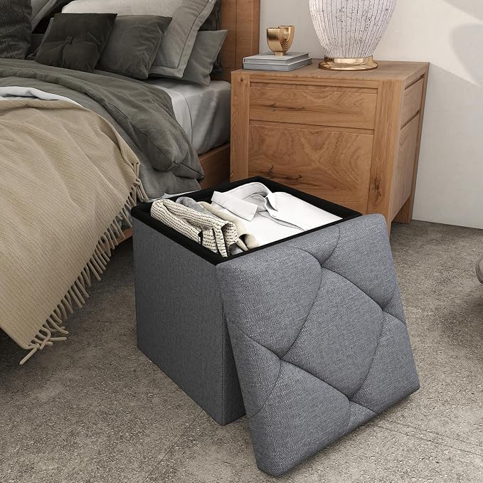 Storage Ottoman Footrest Stool Small Ottoman with Storage,35 Inches Foldable Ottomans Foot Rest Footstool Bench Ottoman with Storage Bench for Living Room Bedroom Dark Grey（15Wx15Dx15H