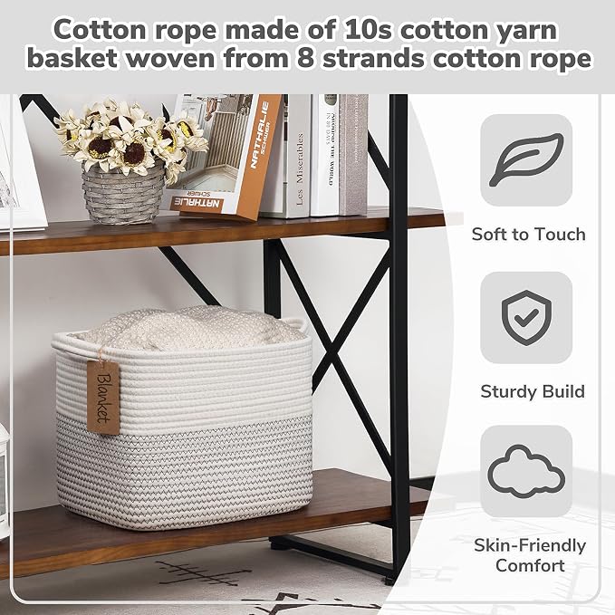 Goodpick Small Cotton Rope Baby Laundry Basket, Mix White | 13 x 10 x 9 in, Reinforced Handles, Rectangle Stylish Gift, Nursery & Bedroom Organization, Toys & Baby Essentials Storage