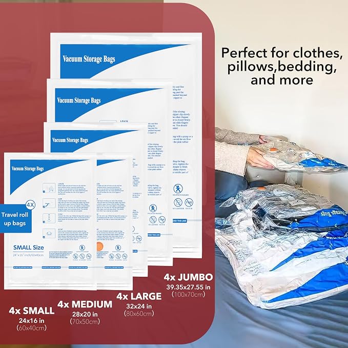 MEIQIHOME Vacuum Storage Bags, Space Saver Sealer Bags,Vacuum seal bags for clothing, Pillows, Comforters, Blankets, Bedding,Travel,20 COMBO