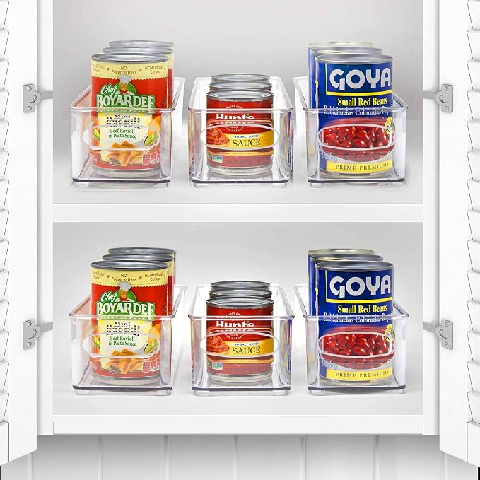 Sorbus Stackable Refrigerator Organizer Bins - Clear Storage Bins for Kitchen Pantry, Freezer & Fridge Organization - Food Organizing Plastic Containers with Handles for Countertops & Drawers (6 Pack)