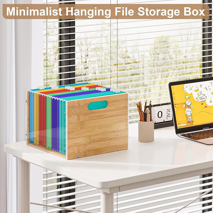 Sbanmao 3 Pack Hanging File Organizer, Acrylic File Box Organizer, Bamboo File Crate File Cabinet Storage Box, File Folder Organizer for Home Office Desk, Letter Size