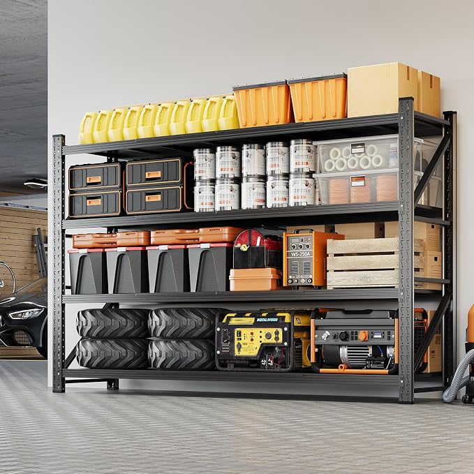 79" W Metal Garage Storage Shelves,7000LBS Heavy Duty 4-Shelf Adjustable Steel Organization Shelving,Utility Rack Shelf,79" W x 24" D x 79" H for Basement,Warehouse,Industrial