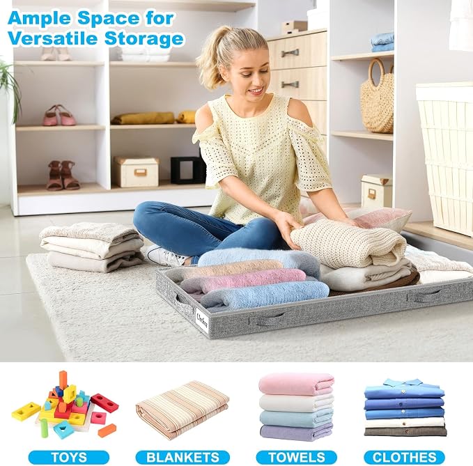 5 Inch Low Profile Under Bed Storage Drawer 4 Pack, Lightweight Underbed Clothes Storage Container Bins With NO STURCTURE, Shallow Storage Bag for Dorm & Home, With Clear Lids & Water-Resistant Fabric