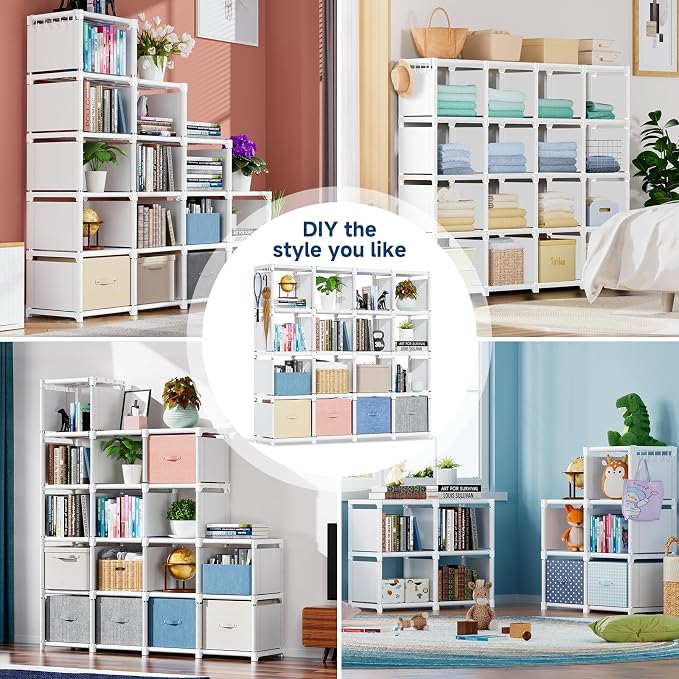 Mavivegue 16 Cube Storage Organizer Book Shelf, Metal Cube Bookshelf, DIY Bookcase, Tall Book Case for Bedroom, Living Room, Office - White