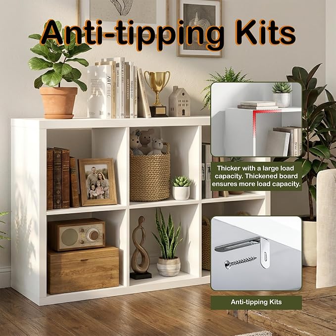 WannabeMyself【2026 Wooden Thick Frame】 6 Cube Storage Organizer with Anti-Tipping Kits, Reversible Open Back Book Shelf,Bookcase for Living Room,Bedroom,Entrance Hall,Office,11.6×36.3×24.6,White