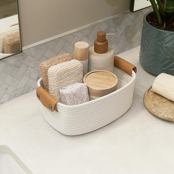 Beautiful Storage Basket Set of 3 - Sturdy Jute Rope Baskets for Shelves Are Perfect for Organizing Your Home - Quality Storage Bins Easily Fit With Any Nursery or Bedroom Decor