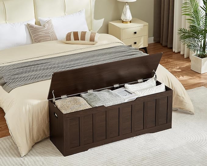 VANKILEY 51.2" Storage Chest Extra Large,Wooden Storage Bench,Espresso | Chest with 2 Safety Hinges, 51.2*15.7*19.1inches, Wooden Trunk for Bedroom, Livingroom,Entryway,Easy Assembly.