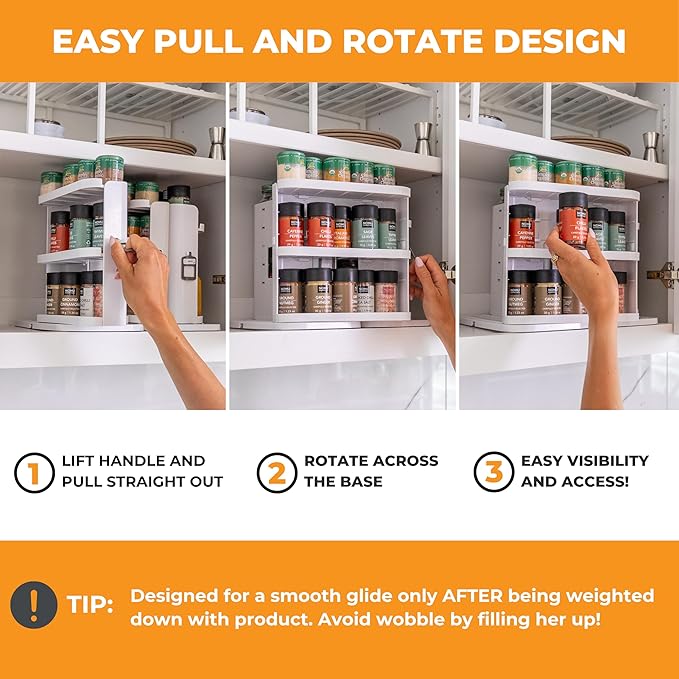 Cabinet Caddy SNAP! Spice Rack Organizer for Cabinet - Slide & Rotate Seasoning Organizer - 4 Snap-In Adjustable Shelves for 5 Tier of Storage - Magnetic Modular Design - 8.9”H x 6.1”W x 10.8”D