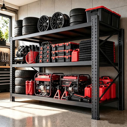 67” W Storage Shelves Heavy Duty 5000Lbs Adjustable Metal Garage Shelving Unit Rack Metal Storage Shelf for Heavy Tools and Equipment, Ideal for Garage, Basement, Black, 67" W X 20" D X 63" H