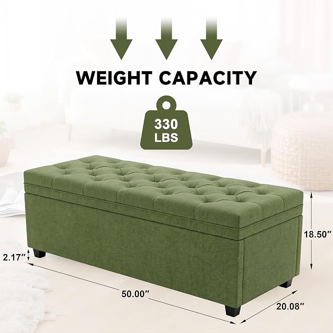 Mangodan 50 Inch Large Storage Ottoman, Tufted Ottoman with Storage | End of Bed Ottomans for Living Room, Bedroom, Modern Entryway Benchs