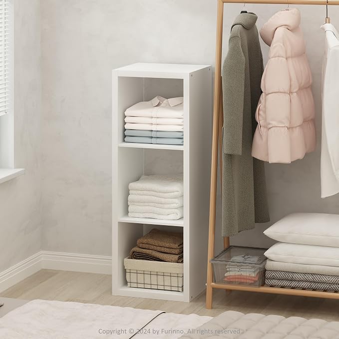 Furinno Cubic Extra Thick 3-Cube Closet Organizers and Storage, White | 14.6 x 16 x 44 in, Open Shelf Closet Storage, Closet Organizer, for Wardrobe, Bedroom, Living Room