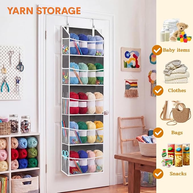 Ofiray-home 5Tiers Over Door Organizer, Weekly Clothes Organizer for Kids | 5 clear PVC front pockets, 10 mesh side pockets, weekly outfit planner, for kids, dorm, entryway, RV, 50 lbs capacity
