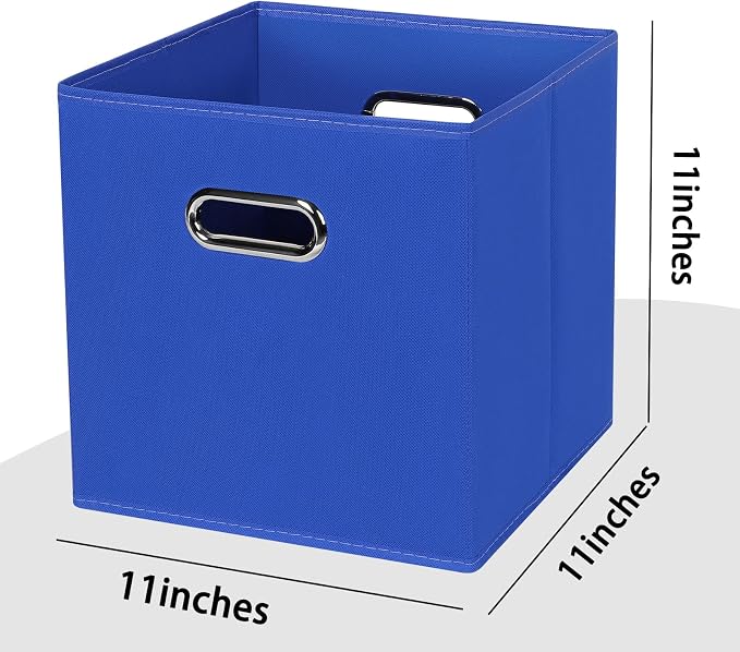 Black Foldable Storage Cubes Bins , Fabric Storage Box Cubes Organizer Baskets with Dual Handles for Home Organizer (Dark Blue)