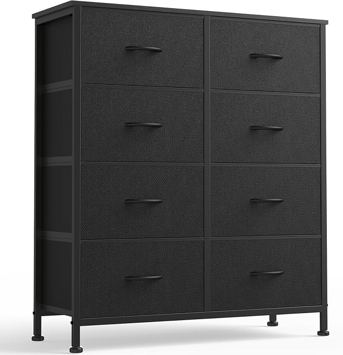 OLIXIS 8 Drawer Storage Dresser for Bedroom, Black Closet Organizers Units | Fabric Dresser with Wooden Top, Chest of Drawers Clothes Storage, Tower Cabinet for Living Room, TV Stand Furniture