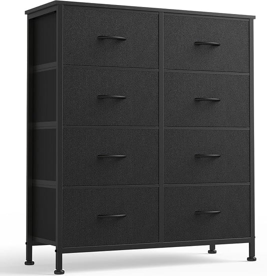 OLIXIS 8 Drawer Storage Dresser for Bedroom, Black Closet Organizers Units | Fabric Dresser with Wooden Top, Chest of Drawers Clothes Storage, Tower Cabinet for Living Room, TV Stand Furniture