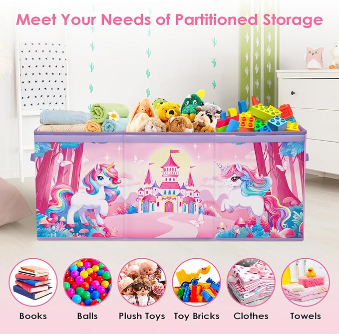 Large Toy Box Collapsible Chest Organizer with Flip Lid for Kids | Oxford Storage Box with Handle for Boy Girl Sturdy Waterproof Organizing Decor for Bedroom Playroom Nursery 37.7×12.5×15.7''