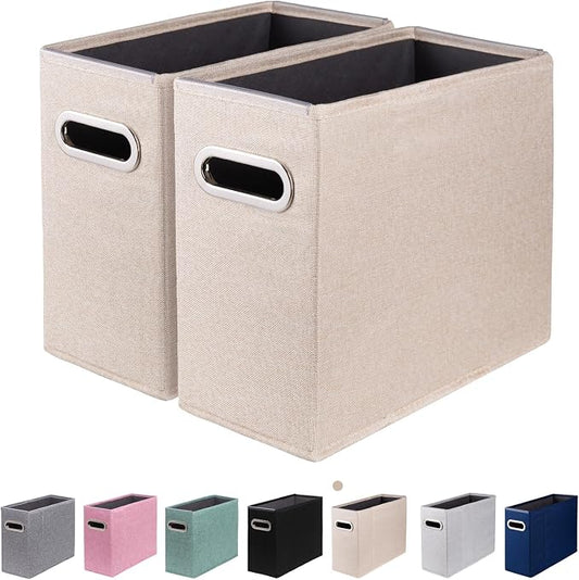 2 Packs Letter Size File Organizer, File Folders Organizer, Fabric Storage Box, Collapsible Paper Organizer with Metal Handle, Smooth PVC Rails, Only Box (Beige)