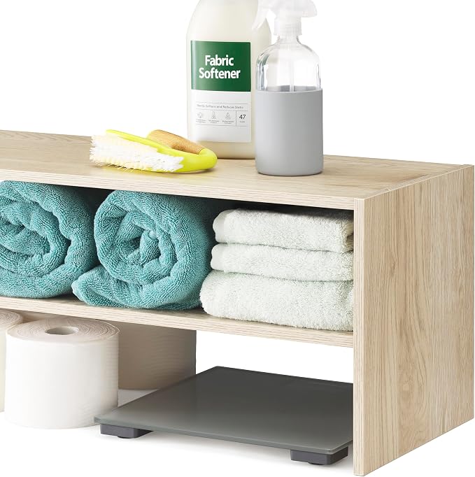 Whitmor Stackable 31" Extra Wide 2-Shelf Storage Organizer, Light Brown，2 Pack