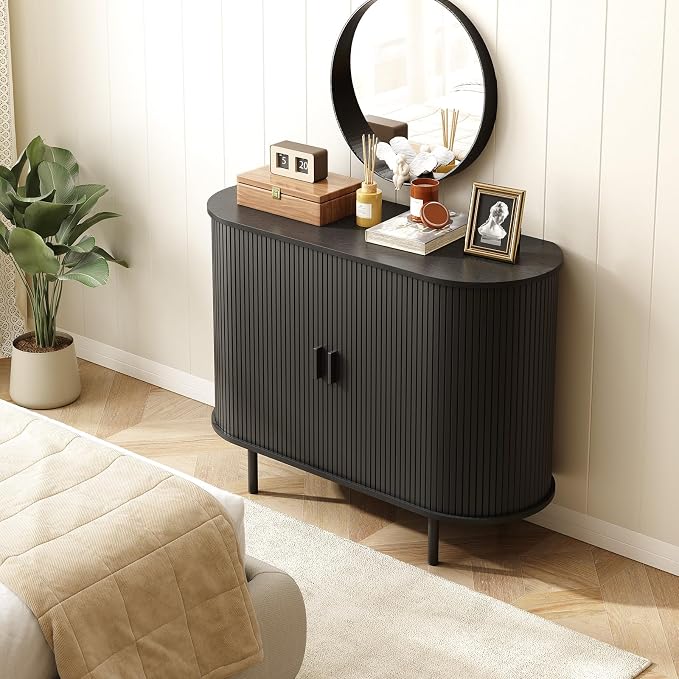 40" Sideboard Buffet Cabinet with Storage, Storage Cabinet with Sliding Door & Adjustable Shelf, Modern Accent Coffee Bar Console Table for Kitchen, Entryway, Black