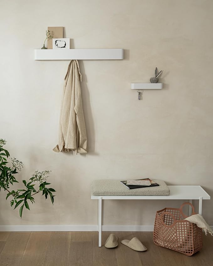 Kazai. Key Holder for Wall 'Tone' | Minimalist Key Hooks Design from Berlin | Modern Key Hanger with Metal Shelf | Key Hook Wall Mounted as Hallway Furniture | White