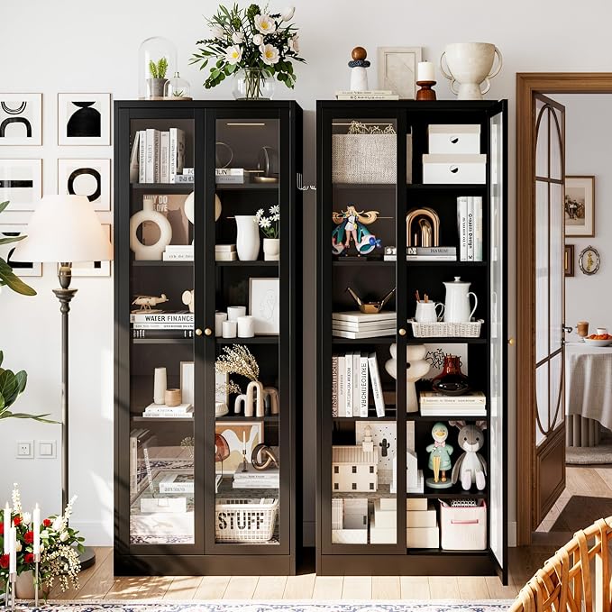 AQY Kitchen Pantry Cabinet,Black 73" Tall Pantry Storage Cabinet with Doors and Adjustable Shelves, Metal Food Pantry Cabinets with Handle, Freestanding Cupboard for Living Room-Assemble Required